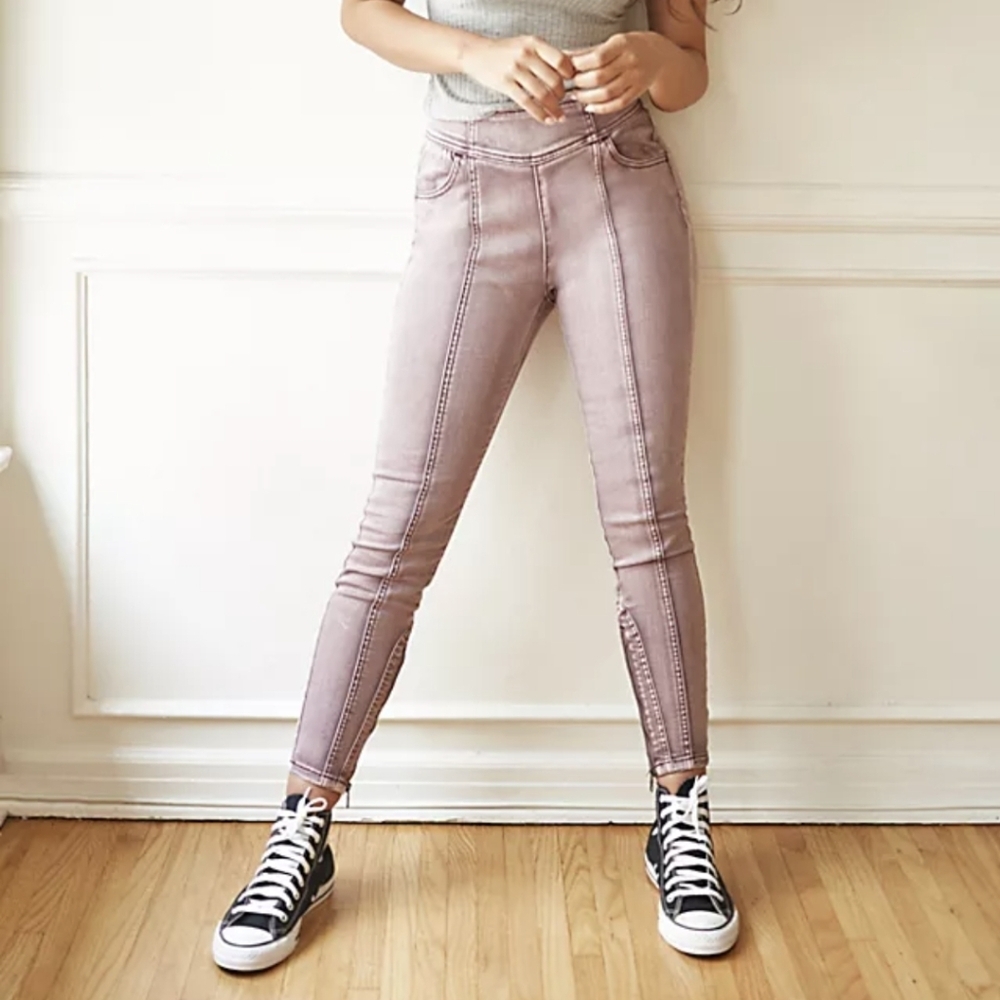 Free People Exposed Seam Lavender Moto Jeans Mercury Streetwear Denim Sz 30
